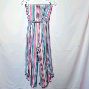 She + Sky striped strapless faux wrap leg romper S